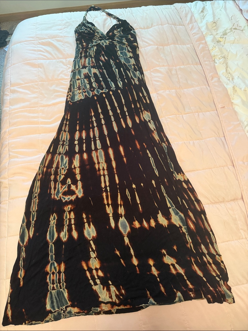 Black Tie-Dye Halter Maxi Skirt